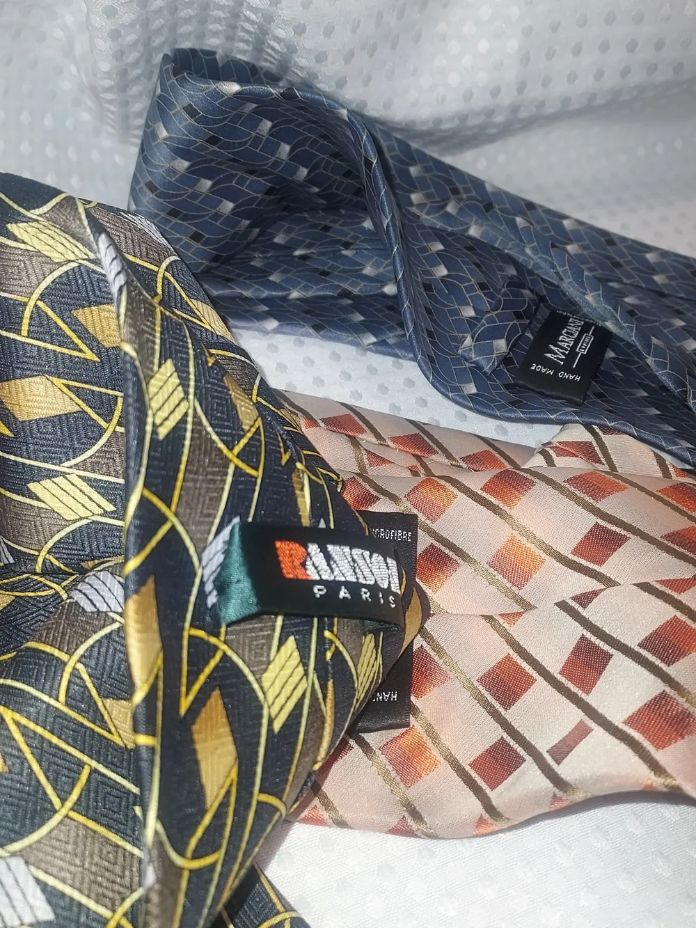 Men's Tie Set — Peach, Blue, and Gold Patterned Neckties